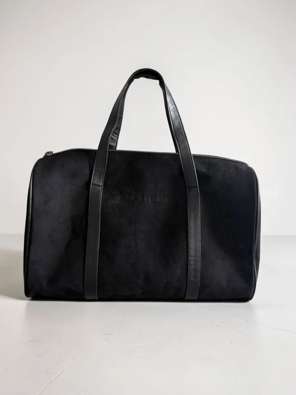 JOHN VARVATOS Black Synthetic Suede Small Duffle Bag NEW NWOT